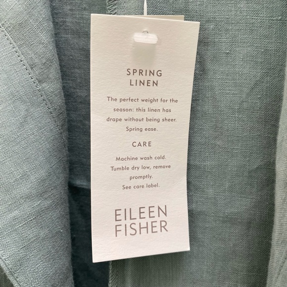 Eileen Fisher Funnel Neck Jacket Spring Linen Petite Small Tarragon Blue Green - Picture 12 of 15